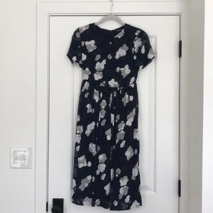 CLUB MONACO navy and white silk floral dress.